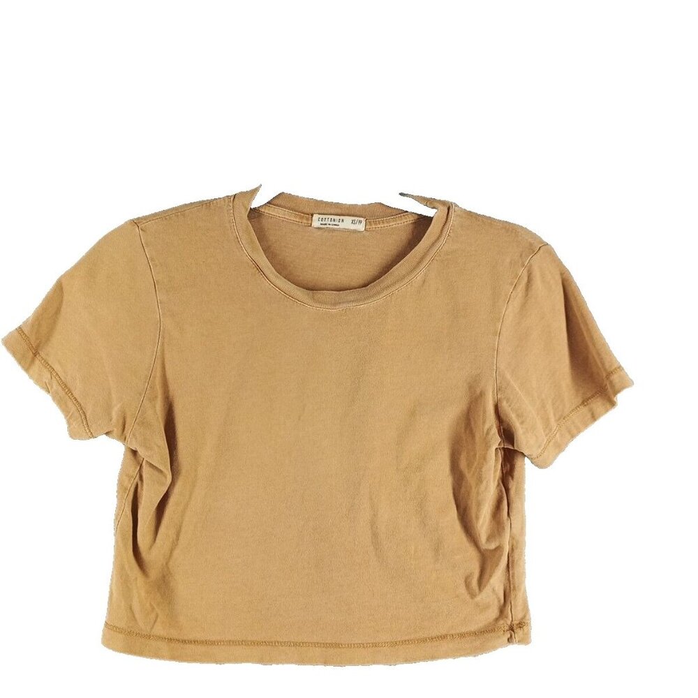 COTTON ON Women Crop Top T-shirt Size XS(0-2) Yellow Knit Pullover Cotton
